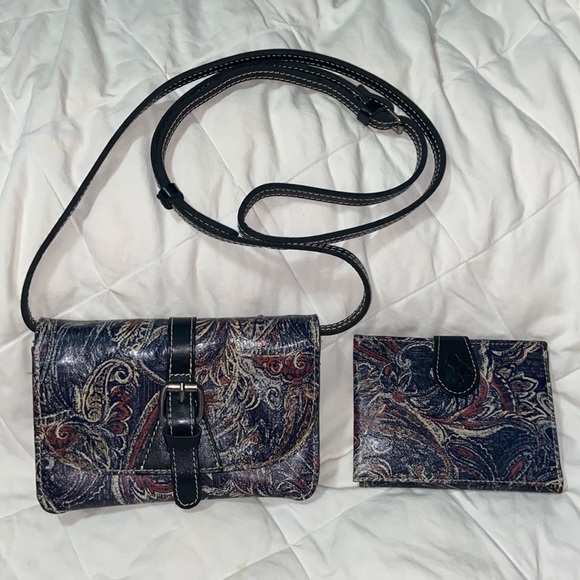 Patricia Nash Italian Leather Crossbody/Clutch Paisley bag & matching wallet - Picture 1 of 16
